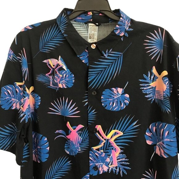 Dutch Bros Coffee Men Hawaiian Button Front Shirt L Windmill Logo Tropical Leaf - Picture 3 of 8